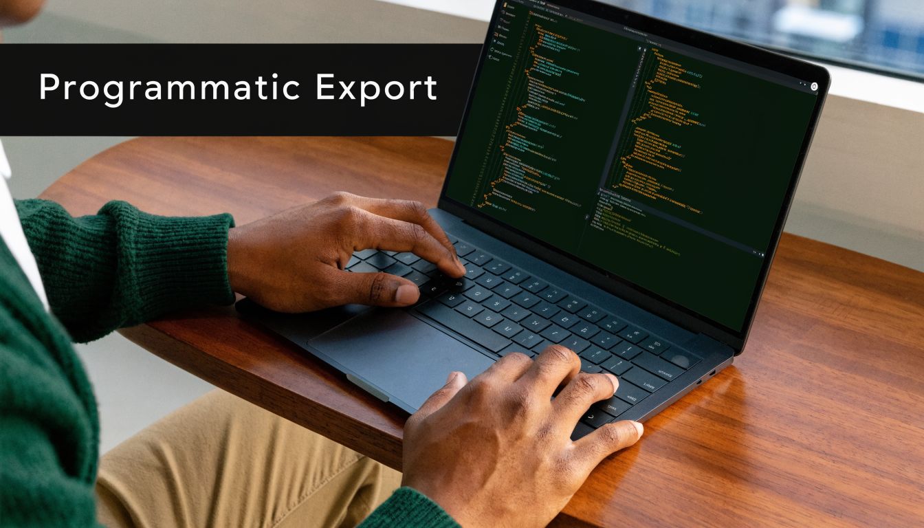 A person using a laptop to perform a programmatic export of data displayed on the screen.