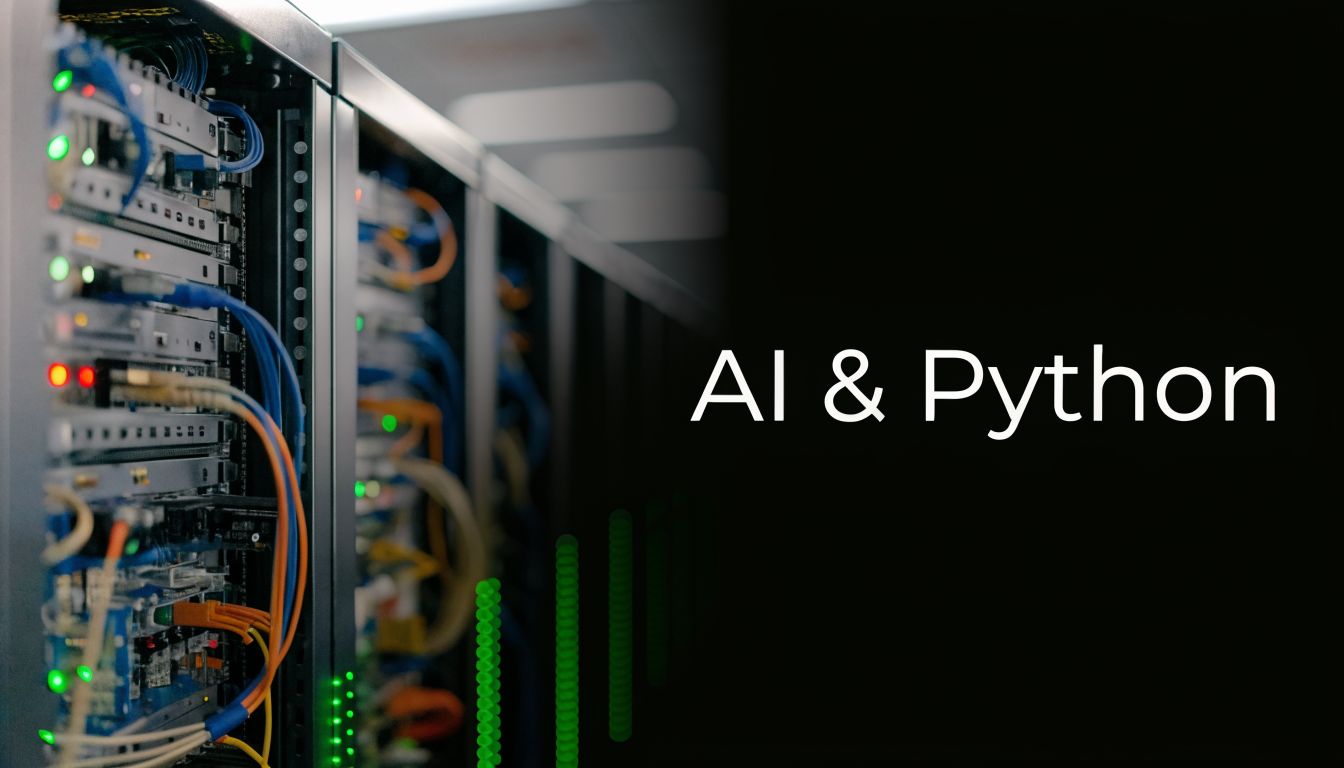 A rack of server hardware with blinking green status lights and blue ethernet cables in a data center.