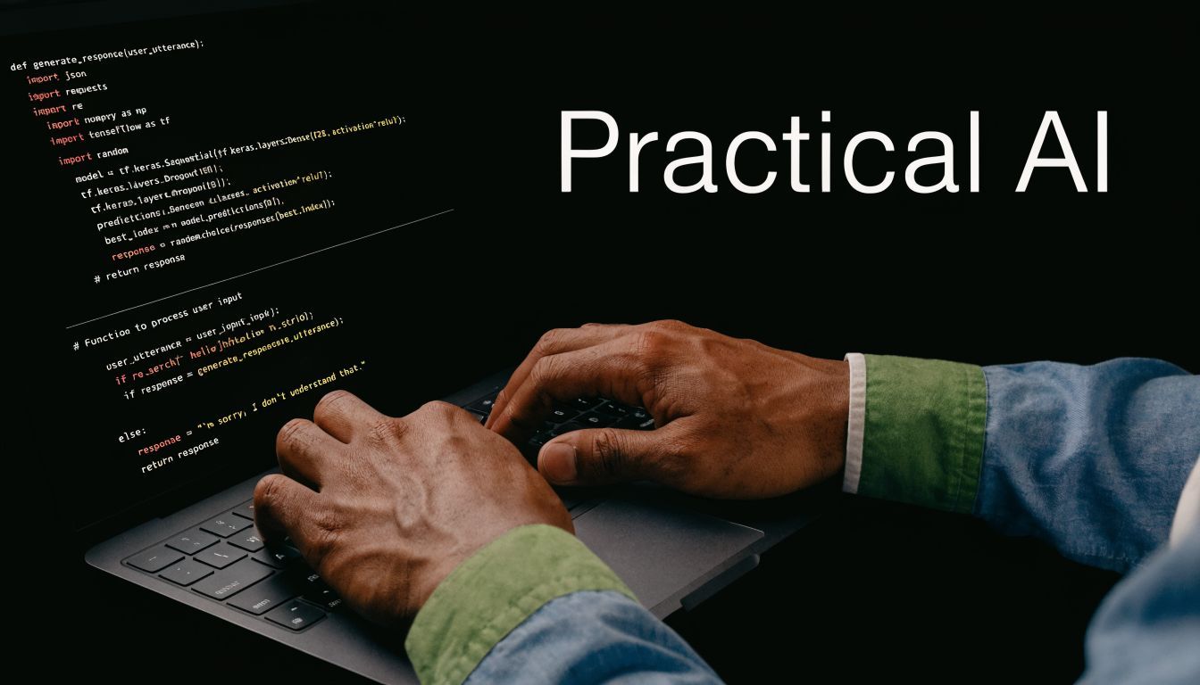 A person typing code on a laptop screen displaying a Python programming function about Artificial Intelligence.